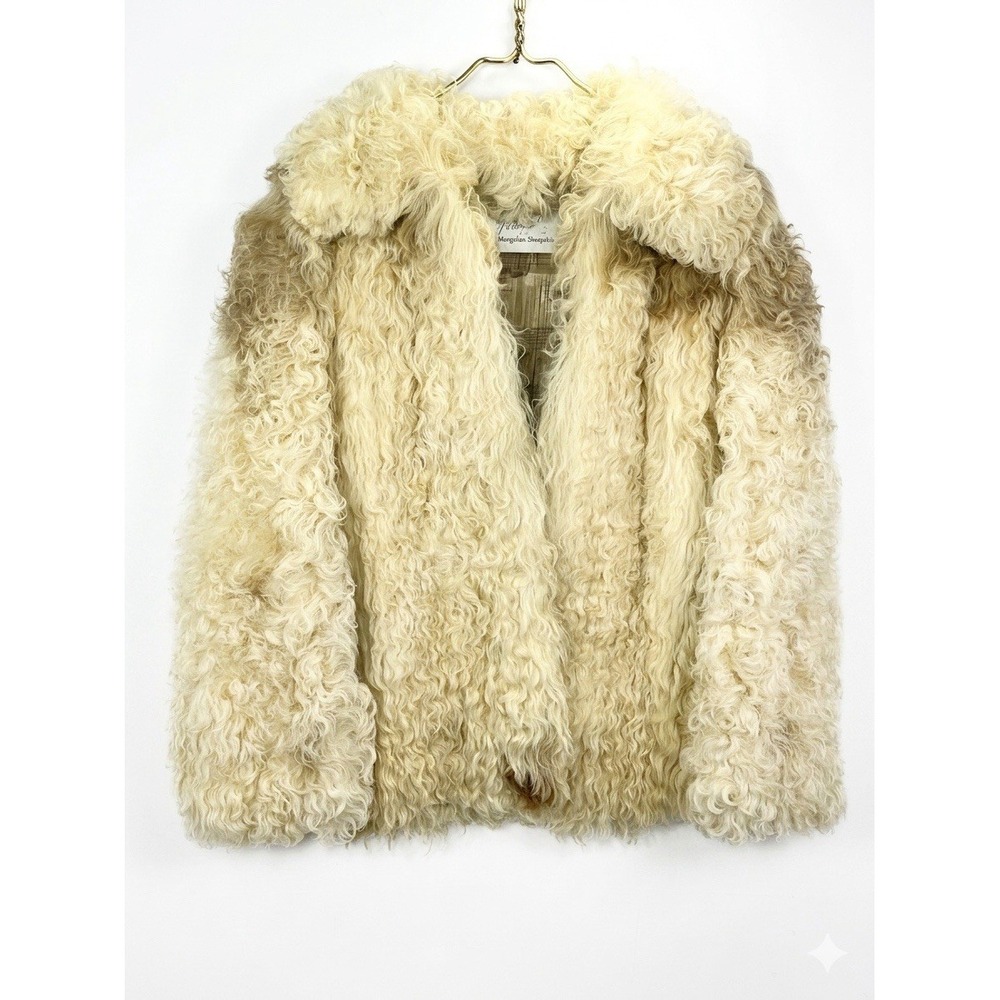 Vtg 60s 70s GRAGG'S OF WICHITA Mongolian Lamb Fur Jacket Curly Sz M Glam Boho